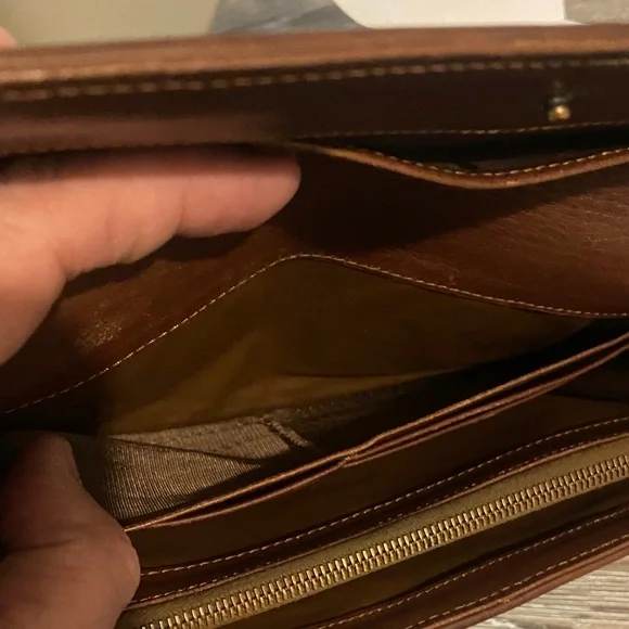 Celine Vintage Macadam Blue Denim Brown Leather Trim Wallet 7.25x4 EUC - Picture 13 of 15